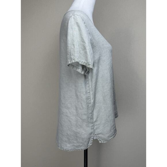 C & C California Women's 100% Linen Top Sz M Grayish Green Short Sleeve - Picture 4 of 11